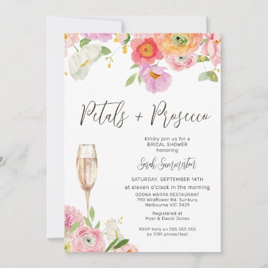 Invitation Chic Floral Petals Prosecco QR Code Fête des marié (Devant)