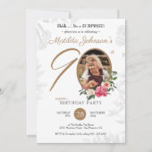 Invitation Chic Floral Photo Surprise 90e fête d'anniversaire (Devant)
