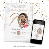 Invitation Chic Floral Photo Surprise 90e fête d'anniversaire