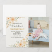 Invitation Chic Floral Premier anniversaire (Devant / Derrière)