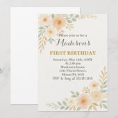 Invitation Chic Floral Premier anniversaire (Devant / Derrière)