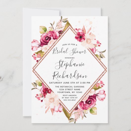 Invitation Chic Floral & Rose Gold (Devant)