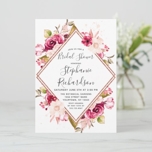 Invitation Chic Floral & Rose Gold (Debout devant)
