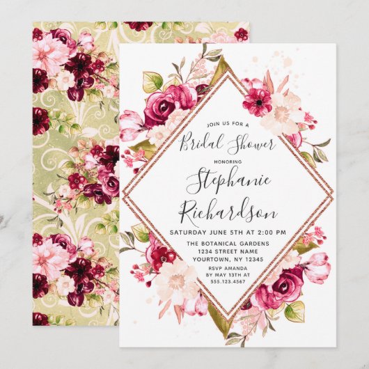 Invitation Chic Floral & Rose Gold (Devant / Derrière)