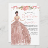 Invitation Chic Floral Rose or robe douce 16 Anniversaire (Devant / Derrière)