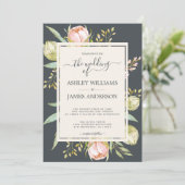 Invitation Chic Floral rose Peony Botanical Off-black Mariage (Debout devant)