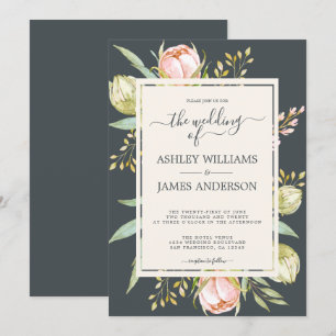 Invitation Chic Floral rose Peony Botanical Off-black Mariage