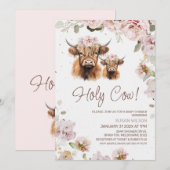 Invitation Chic Floral Saint Vache Highland Baby shower de va (Devant / Derrière)