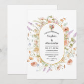 Invitation chic floral sauvage Cute golden Meadow mariage (Devant / Derrière)