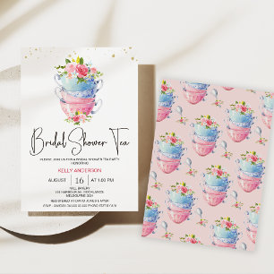 Invitation Chic Floral Tasses Tea Party Fête des mariées