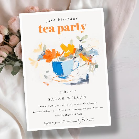 Invitation Chic Floral Tea Cup Anniversaire Tea Party