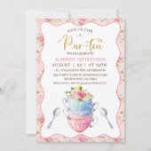 Invitation Chic Floral Wave Teacups 1er anniversaire Tea Part (Devant)