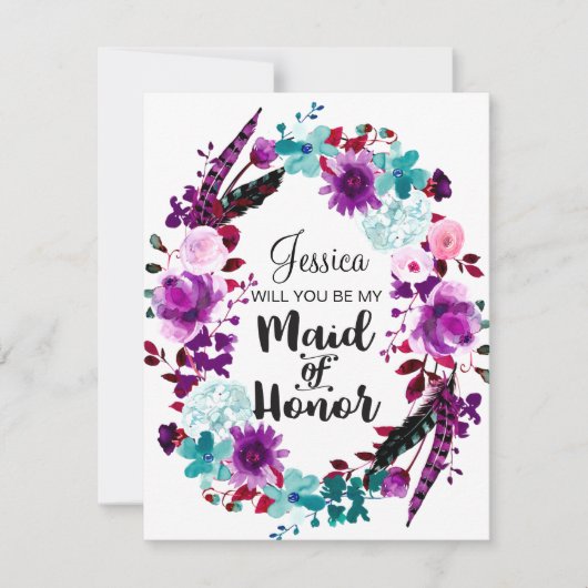 Invitation Chic Floral Wreath Serez-vous ma servante d'honneu (Devant)