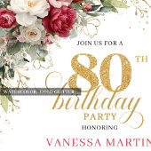 Invitation chic florale rouge et blanche pour 80e