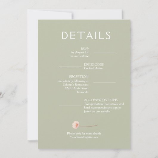 Invitation Chic Florals Mariage tout en un seul Sage Vert (Dos)