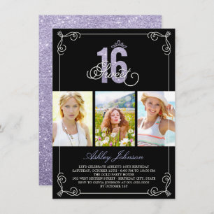 Invitation Chic Flourish Glam Sweet 16 Photo Anniversaire