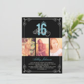 Invitation Chic Flourish Glam Sweet 16 Photo Anniversaire (Debout devant)
