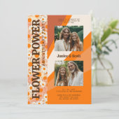 Invitation Chic Flower Power Pop 2 Photos Then & Now Wedding (Debout devant)