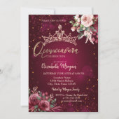 Invitation Chic Flowers Crown Red Quinceañera (Devant)