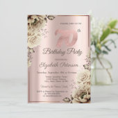 Invitation Chic Flowersf Rose Gold 70e anniversaire (Debout devant)