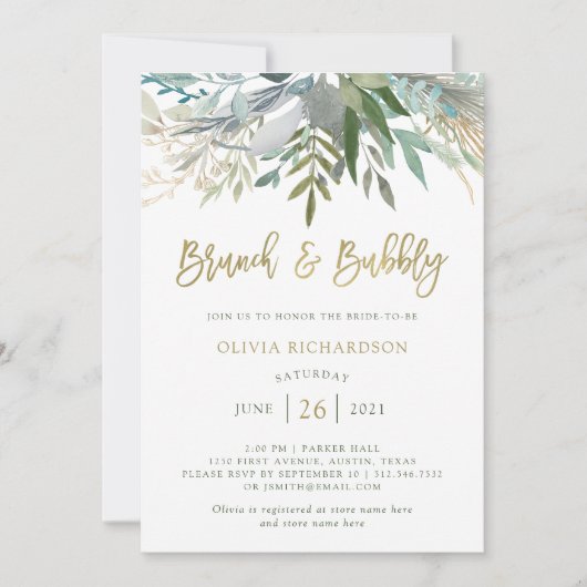 Invitation Chic Foliage | Brunch et Bubbly (Devant)