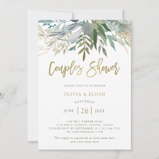 Invitation Chic Foliage | Douche Couples (Devant)