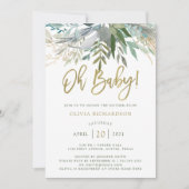Invitation Chic Foliage | Oh Baby Baby shower et Gold Script (Devant)