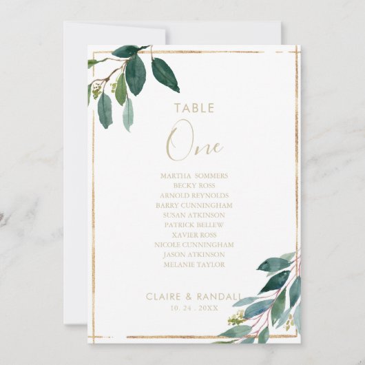 Invitation Chic Foliage Tableau Numéro 1 Tableau de sièges (Devant)