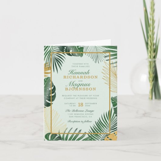 Invitation Chic Forest Green Tropical Feuille Moderne Mariage (Devant)