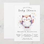 Invitation Chic Forest Owl Baby shower (Devant / Derrière)