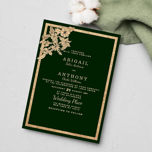 Invitation Chic forêt foncé vert or parties scintillant Maria