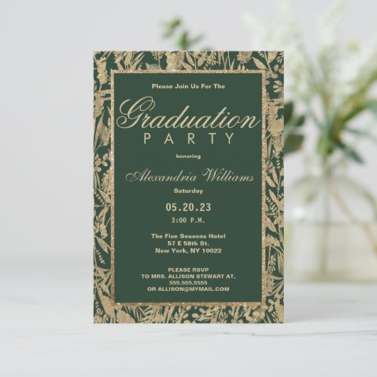 Invitation Chic forêt verte or parties scintillant florale Gr (Debout devant)