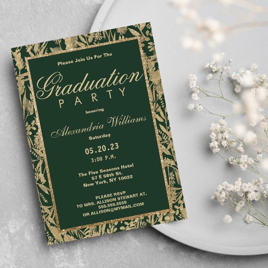 Invitation Chic forêt verte or parties scintillant florale Gr