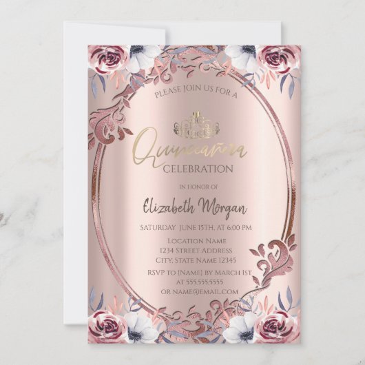 Invitation Chic Frame Boho Fleurs Quinceañera (Devant)