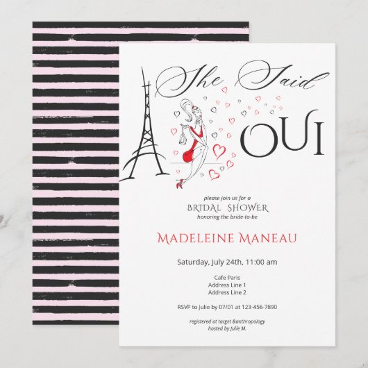 Invitation Chic Français Parisien Elle A Dit Oui Fête des mar (Devant / Derrière)