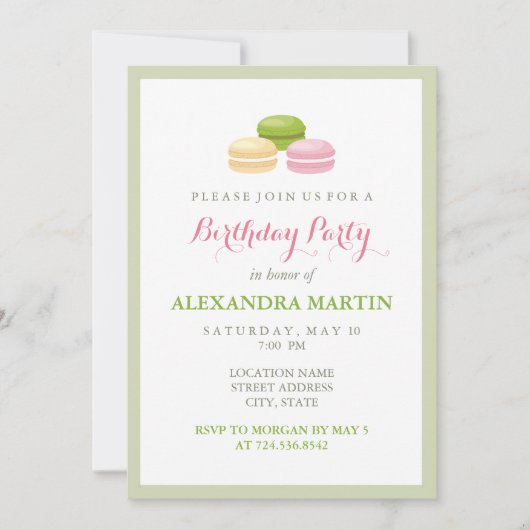 Invitation Chic French Macaron fête d'anniversaire (Devant)
