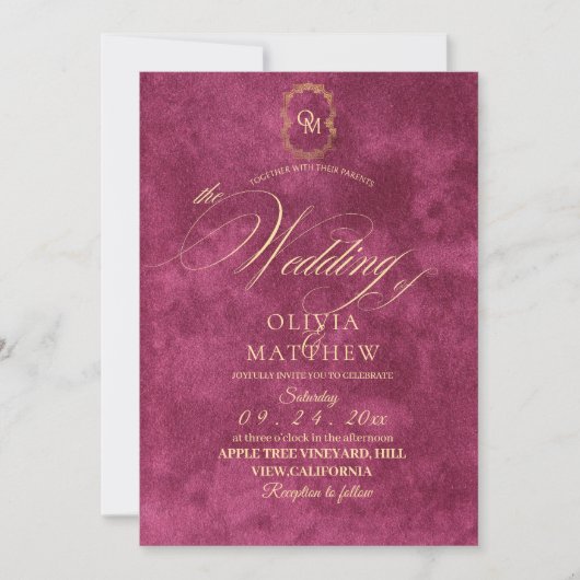 Invitation Chic Fuchsia / Gold Mariage de script (Devant)