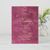 Invitation Chic Fuchsia / Gold Mariage de script (Debout devant)