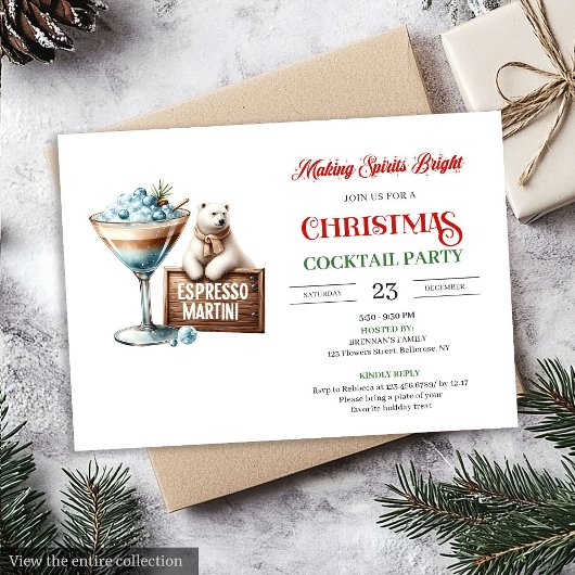 Invitation Chic fun festive Christmas cocktails party invite
