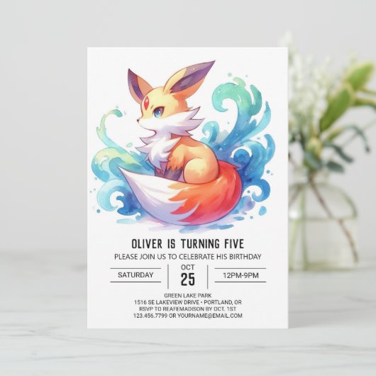 Invitation Chic Fun Fox Anniversaire (Debout devant)