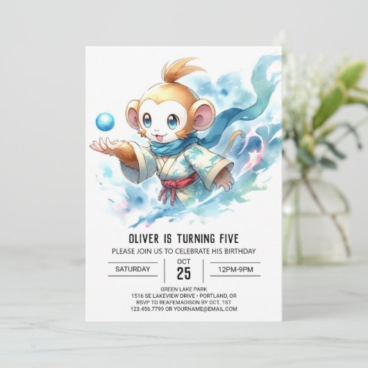 Invitation Chic Fun Monkey Anniversaire (Debout devant)