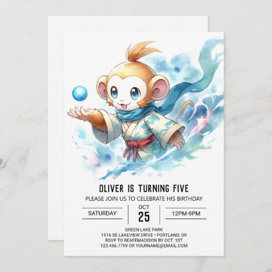 Invitation Chic Fun Monkey Anniversaire (Devant / Derrière)