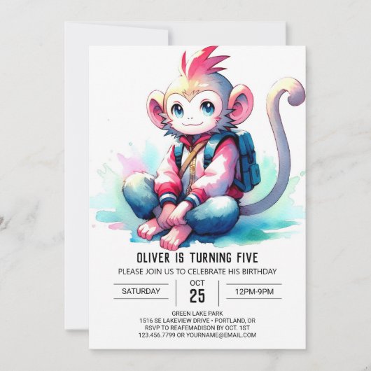 Invitation Chic Fun Monkey Anniversaire (Devant)