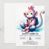 Invitation Chic Fun Monkey Anniversaire (Devant / Derrière)