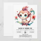 Invitation Chic Fun Monkey Anniversaire (Devant / Derrière)