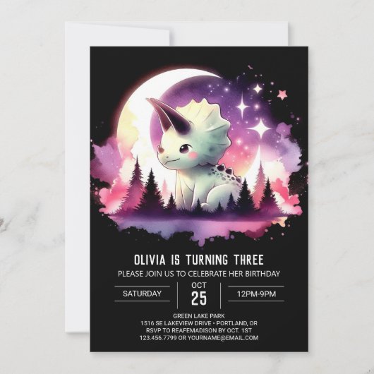 Invitation Chic Fun Triceratops Anniversaire (Devant)