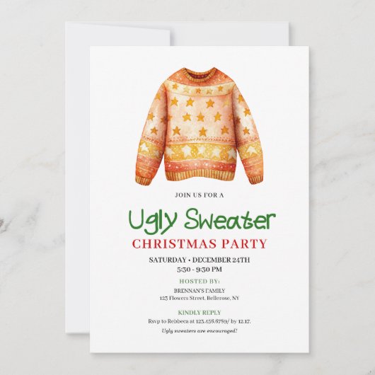 Invitation Chic Funny Ugly Sweater Holiday Party Invite (Devant)