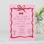 Invitation Chic Galentine's Day Bow rose et cerise rouge