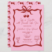 Invitation Chic Galentine's Day Bow rose et cerise rouge