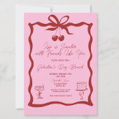 Invitation Chic Galentine's Day Bow rose et cerise rouge